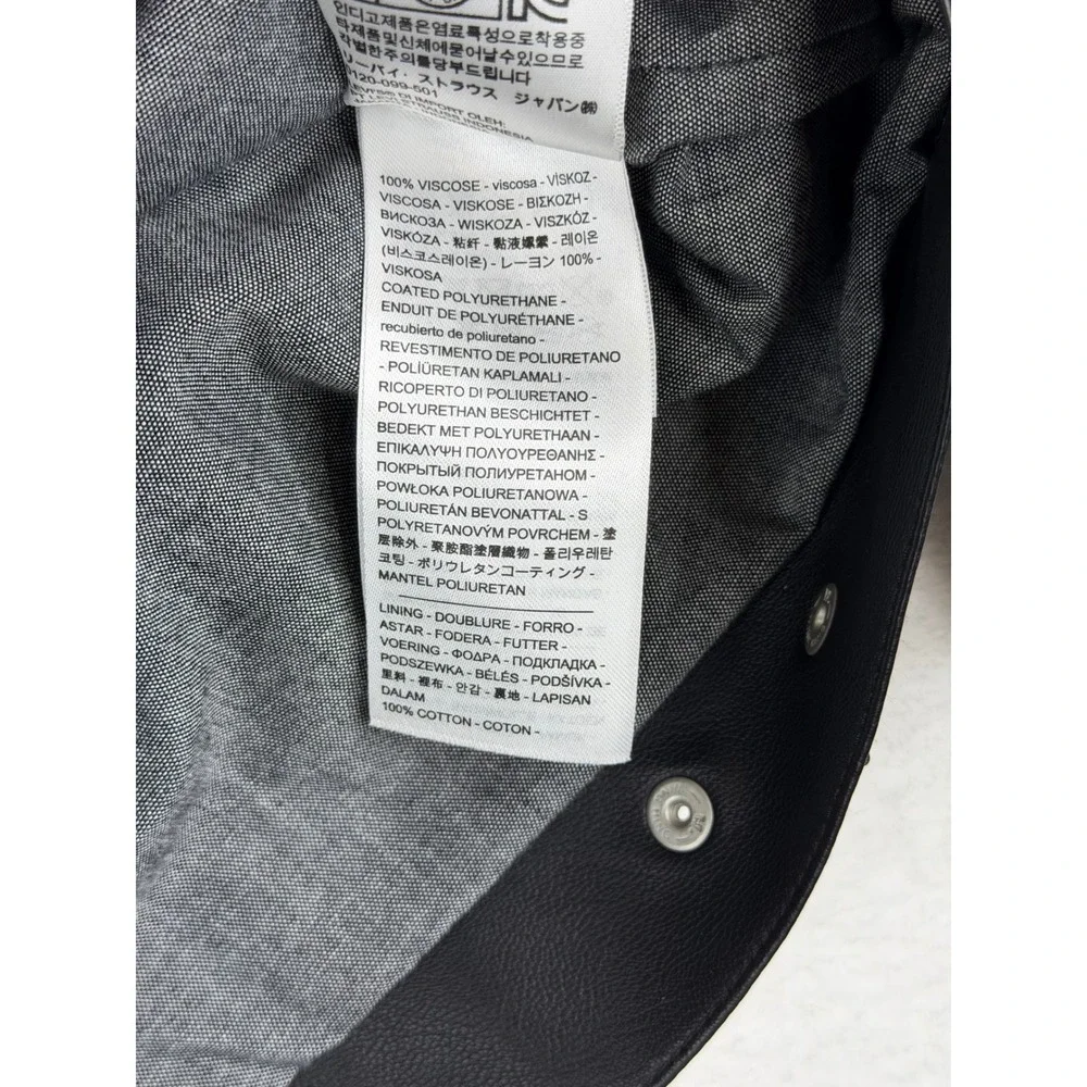 Levis Mens Black Faux Leather Trucker Jacket XXL Button Front - Picture 10 of 12